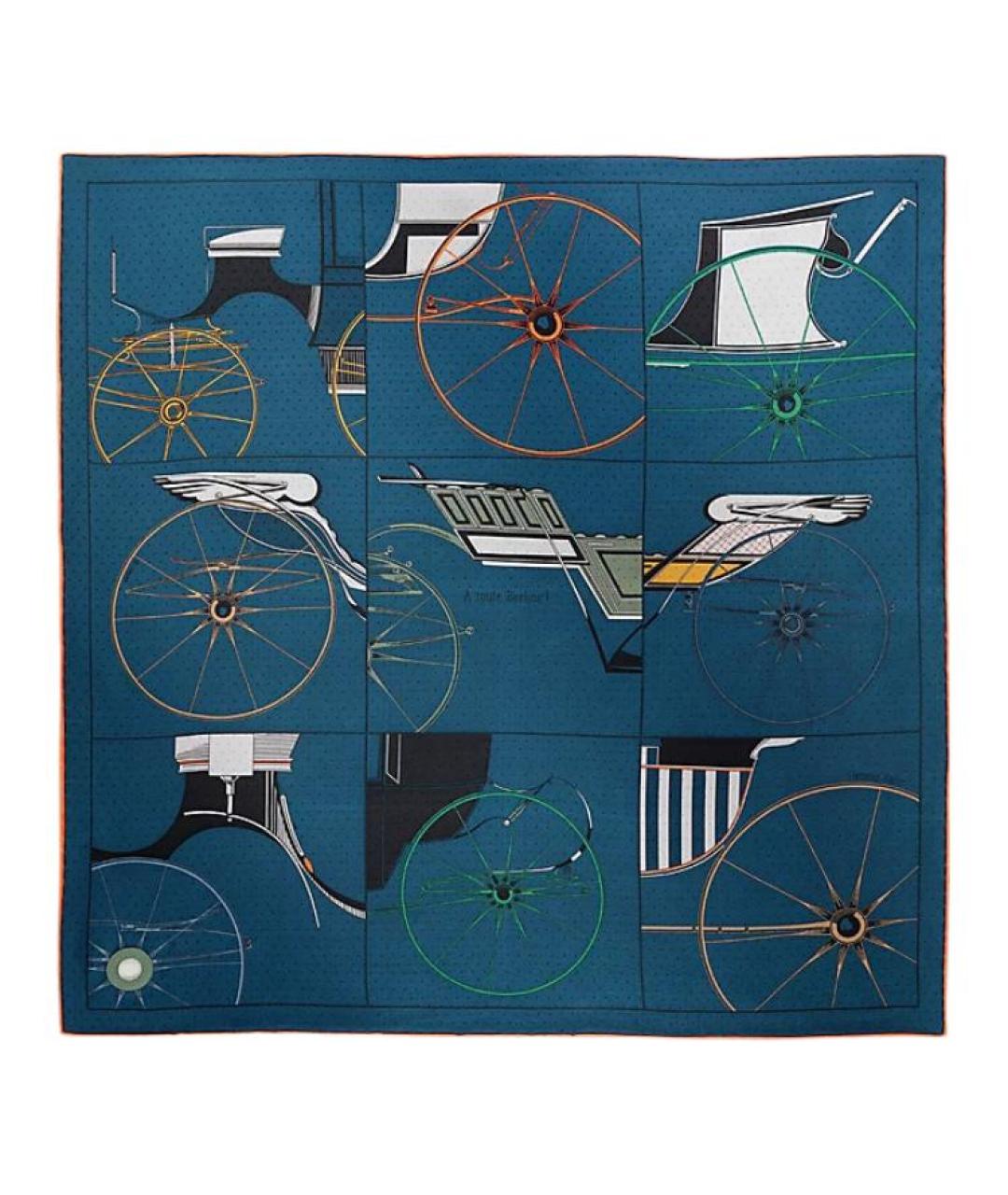 HERMES Темно-синий шелковый шарф, фото 2