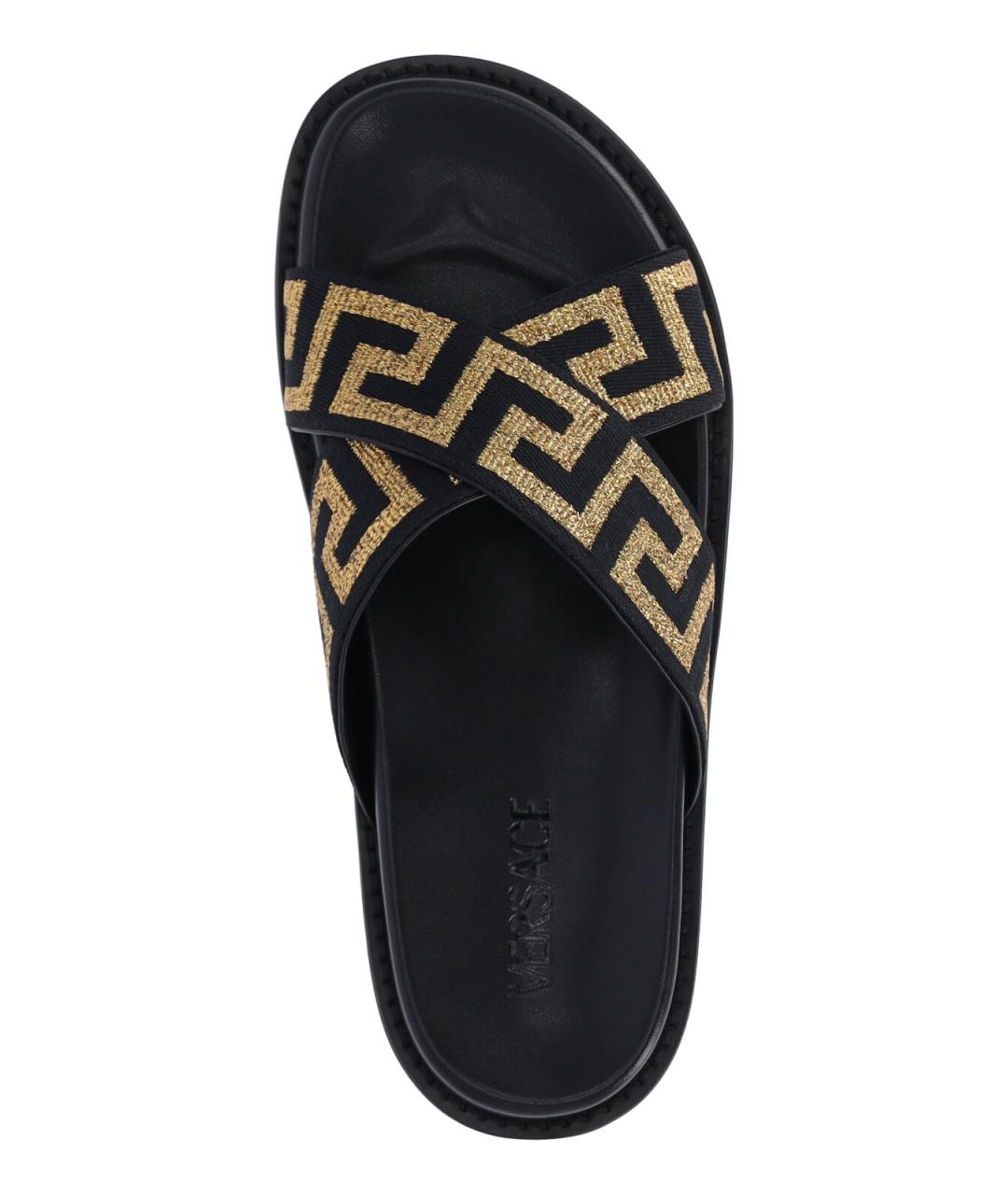 VERSACE Черные кожаные шлепанцы, фото 5