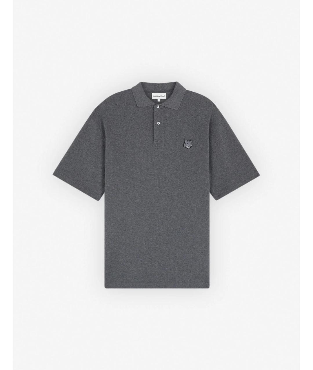 MAISON KITSUNE Серое хлопковое поло с коротким рукавом, фото 3