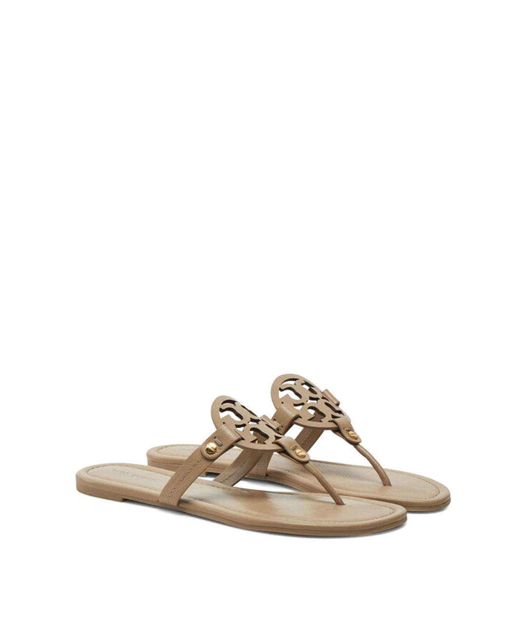 TORY BURCH Бежевые кожаные шлепанцы, фото 2