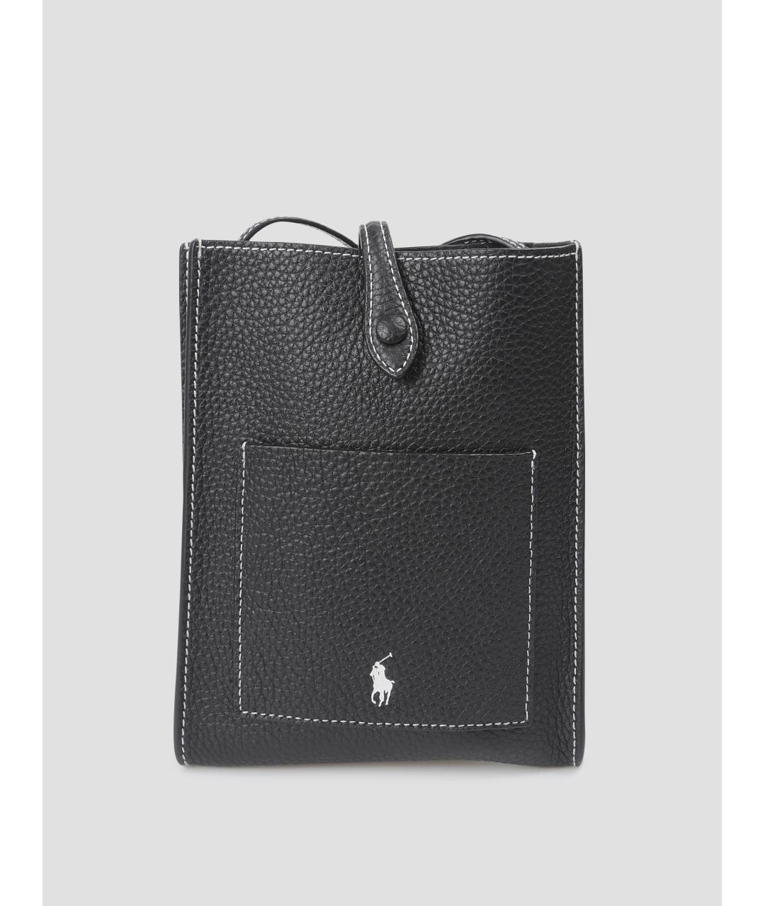 POLO RALPH LAUREN Черная кожаная сумка через плечо, фото 4