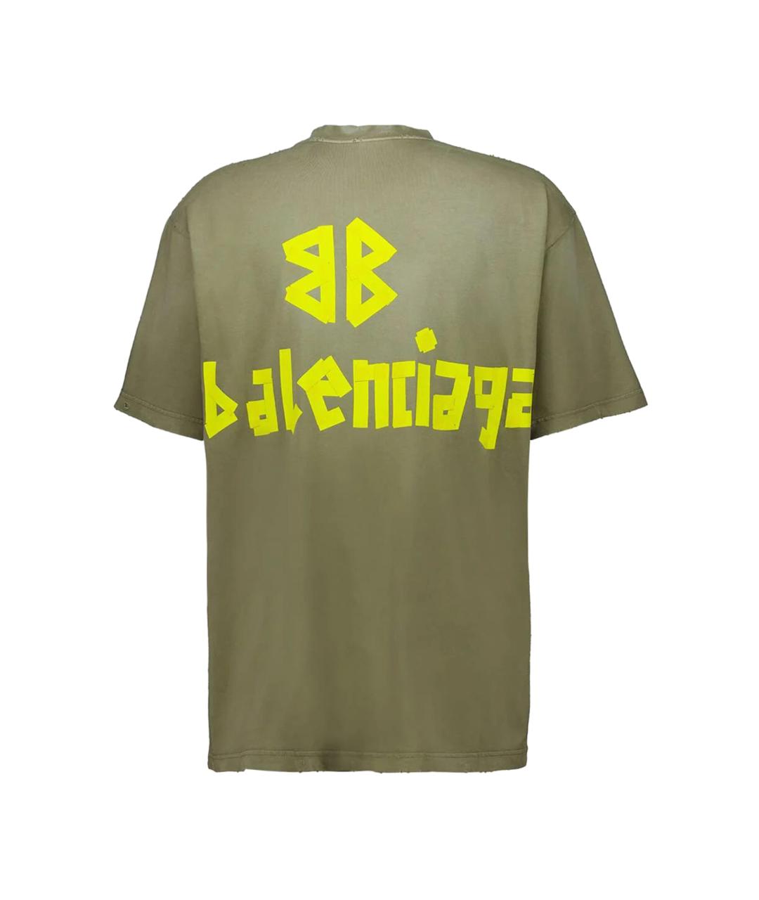 BALENCIAGA Хаки хлопковая футболка, фото 2