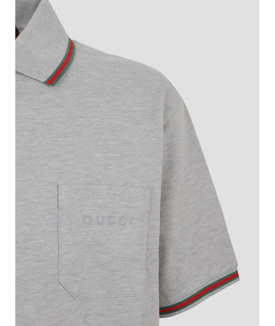 GUCCI Серое хлопко-эластановое поло с коротким рукавом, фото 3