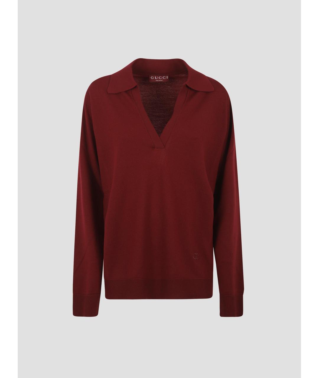 GUCCI Бордовый шерстяной джемпер / свитер, фото 4