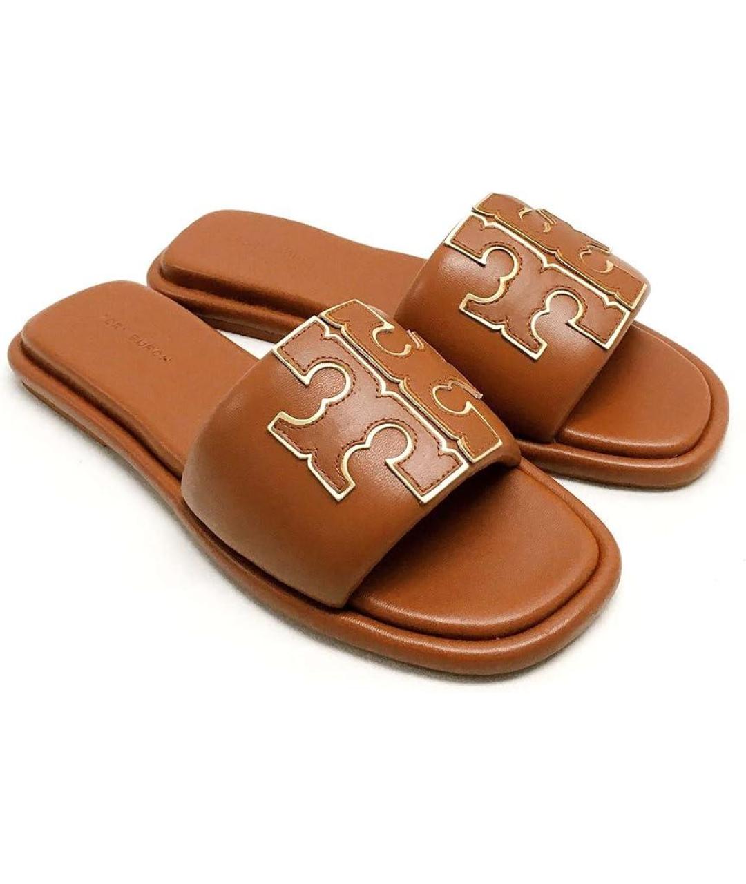 TORY BURCH Коричневые кожаные шлепанцы, фото 2