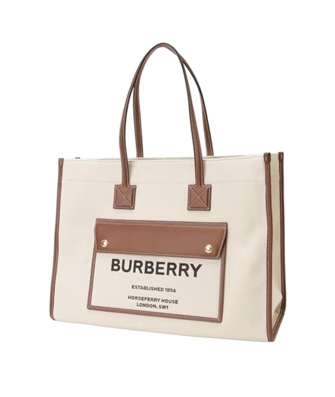 BURBERRY Бежевая тканевая сумка тоут, фото 2