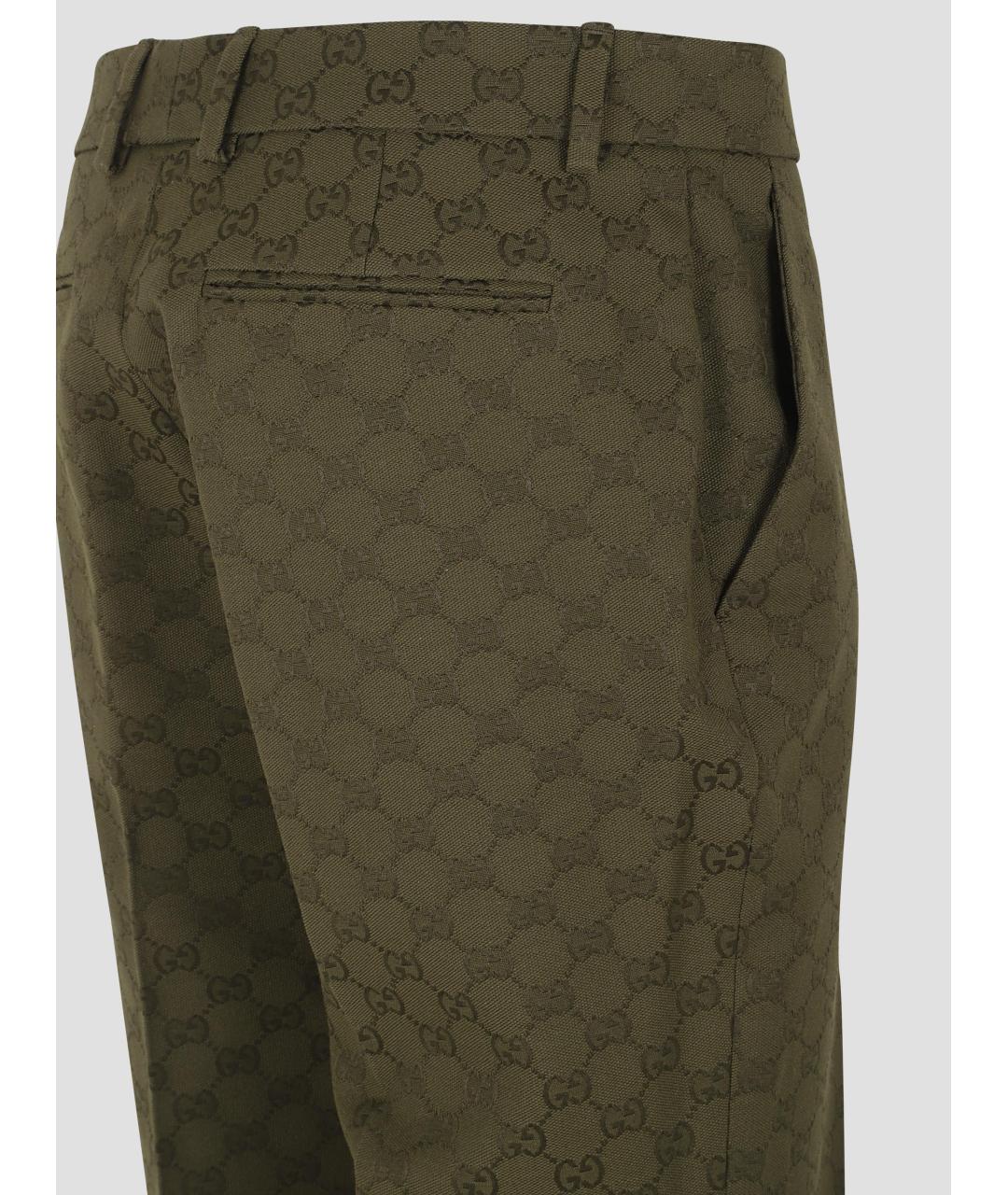 GUCCI Хаки хлопковые прямые брюки, фото 3