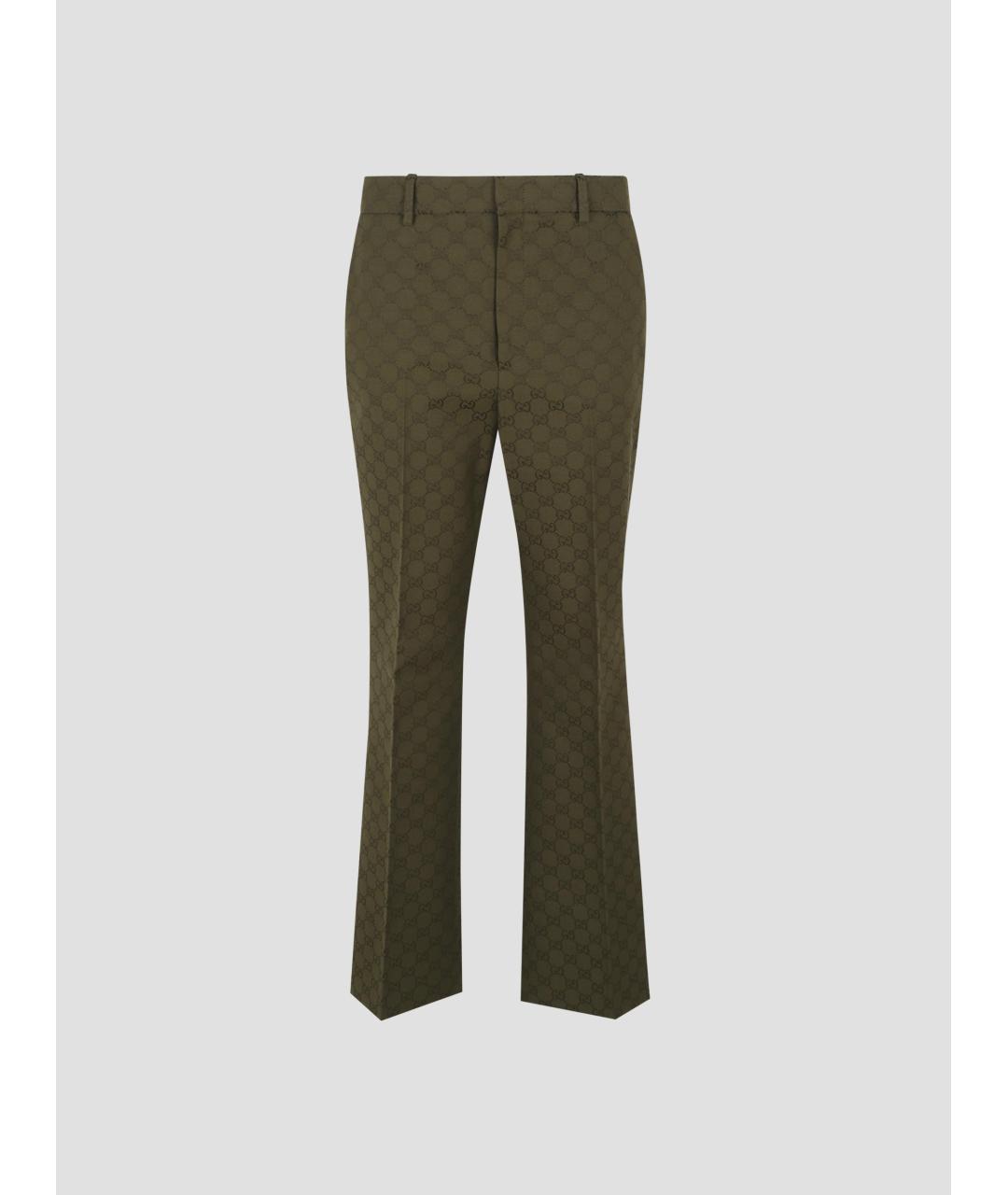 GUCCI Хаки хлопковые прямые брюки, фото 4