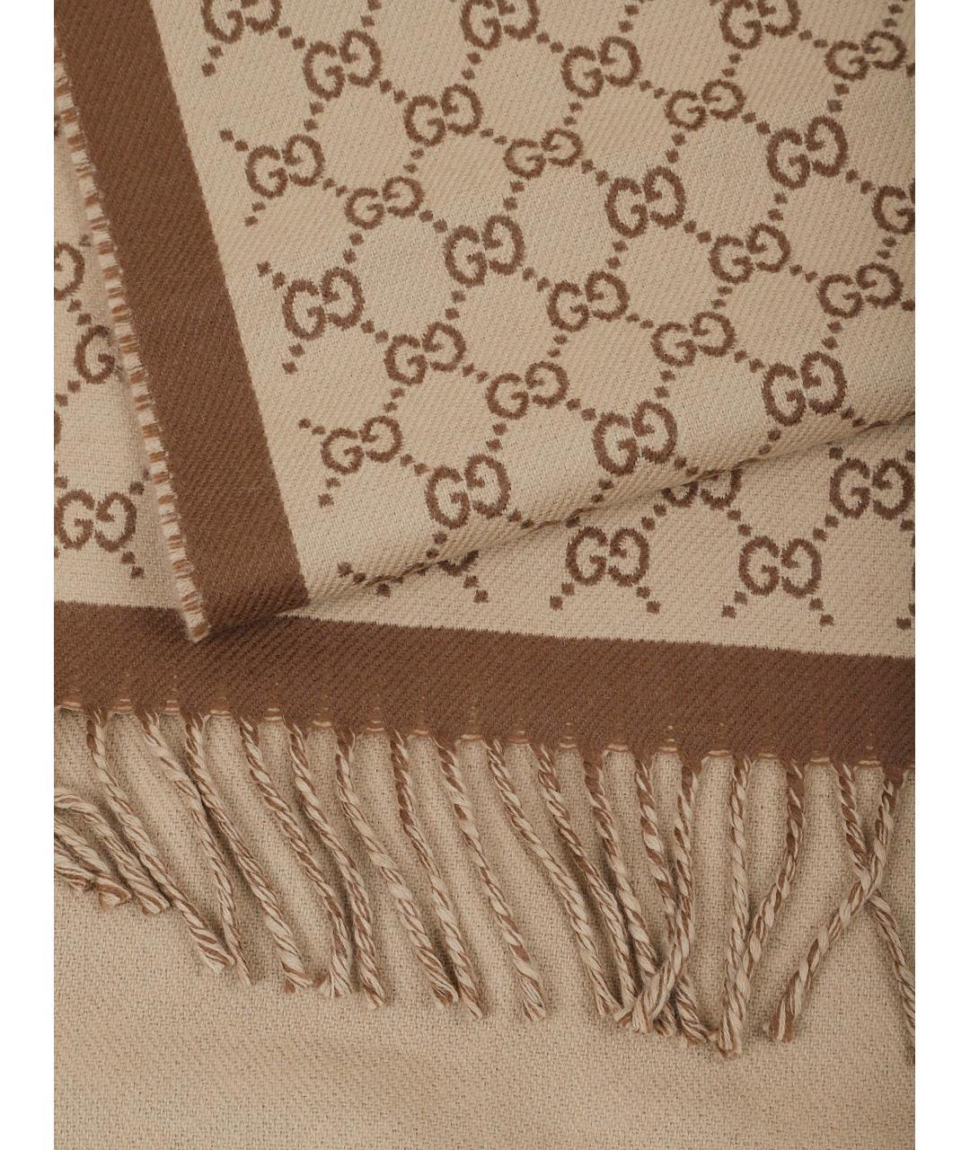 GUCCI Бежевый шерстяной шарф, фото 3