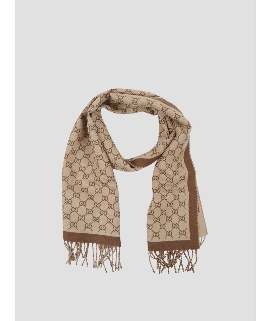 GUCCI Бежевый шерстяной шарф, фото 4