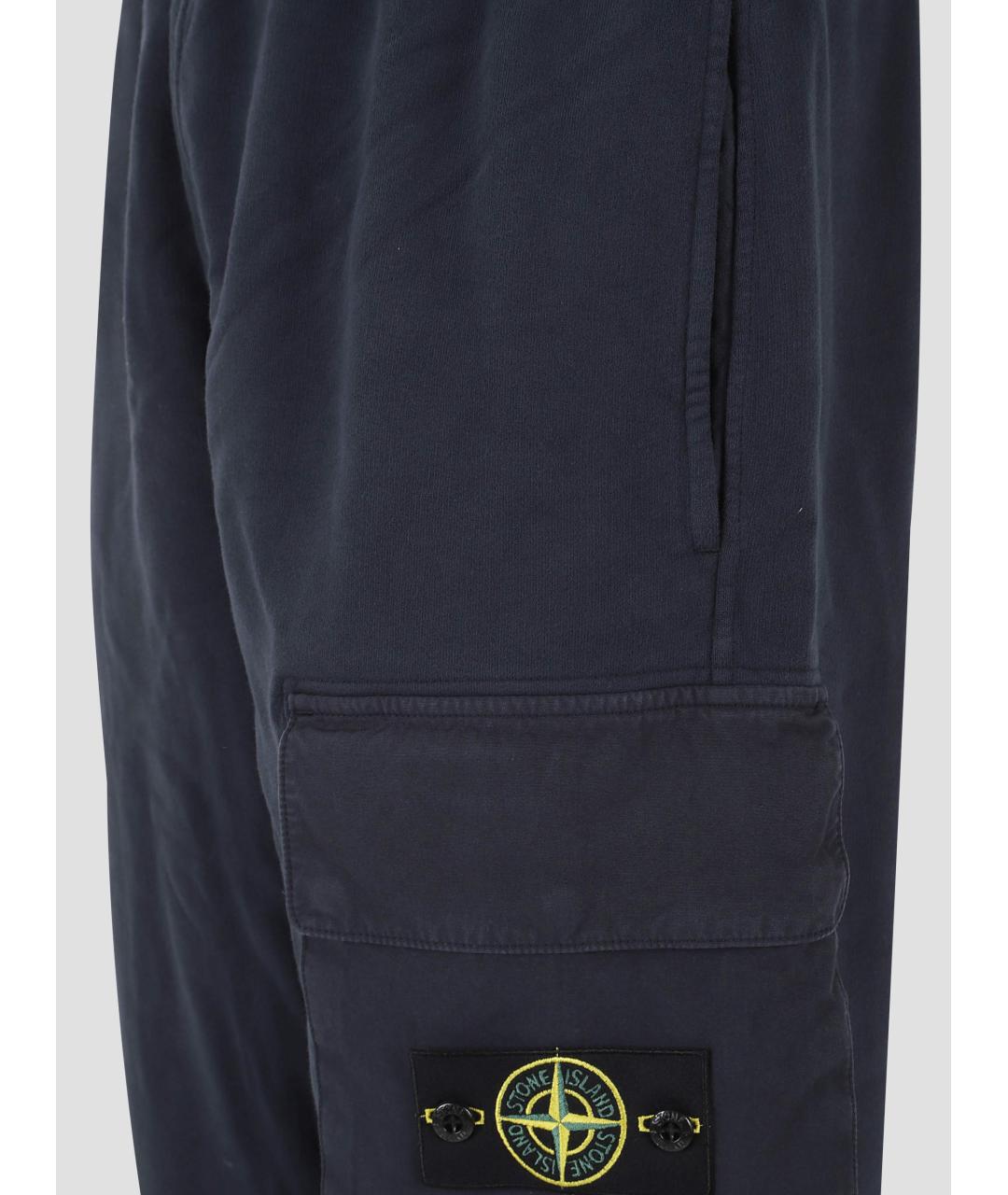 STONE ISLAND Темно-синие хлопковые повседневные брюки, фото 3