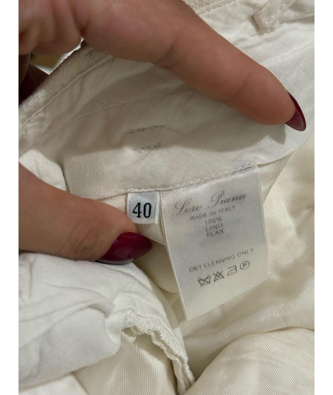 LORO PIANA Белые льняные прямые брюки, фото 6