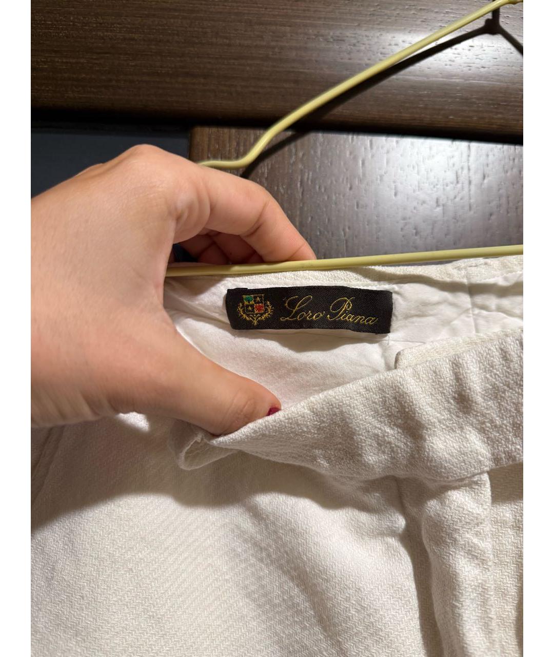 LORO PIANA Белые льняные прямые брюки, фото 5