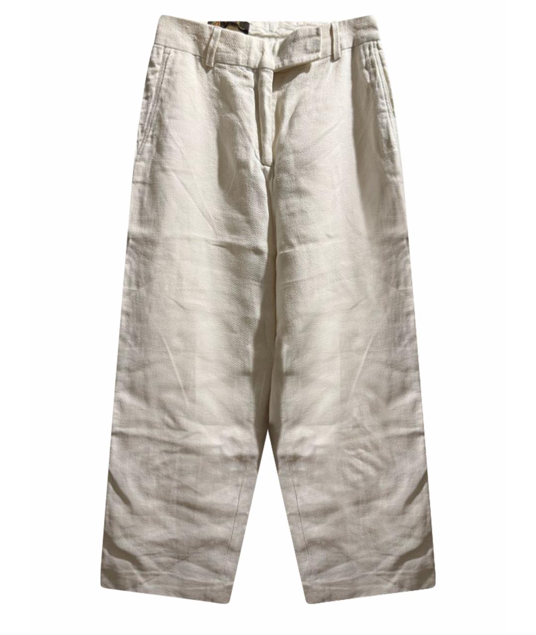 LORO PIANA Белые льняные прямые брюки, фото 1