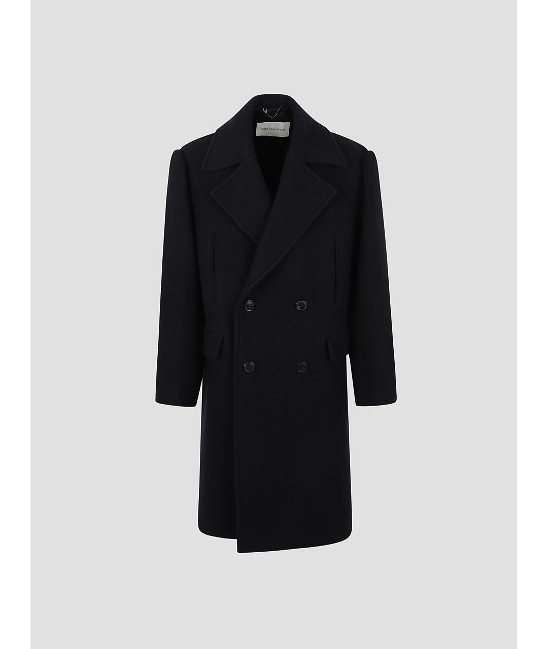 DRIES VAN NOTEN Темно-синее шерстяное пальто, фото 4