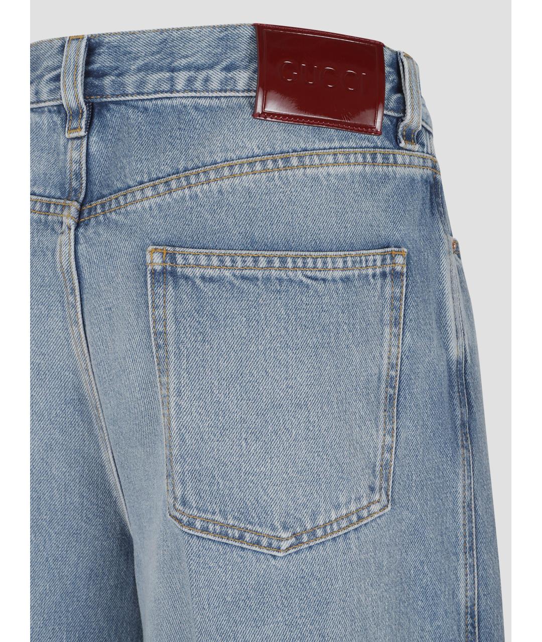 GUCCI Голубые хлопковые прямые джинсы, фото 3