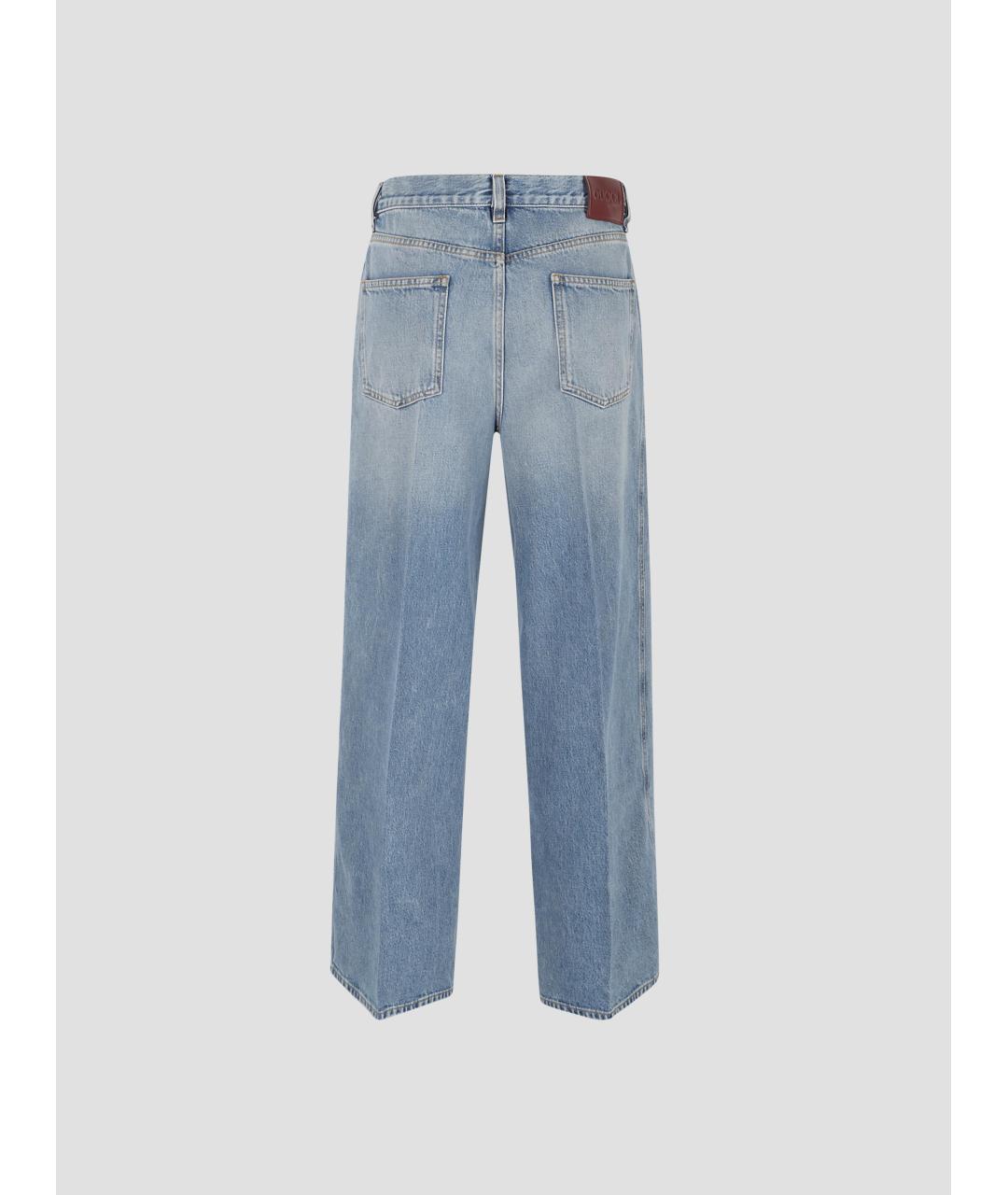 GUCCI Голубые хлопковые прямые джинсы, фото 2