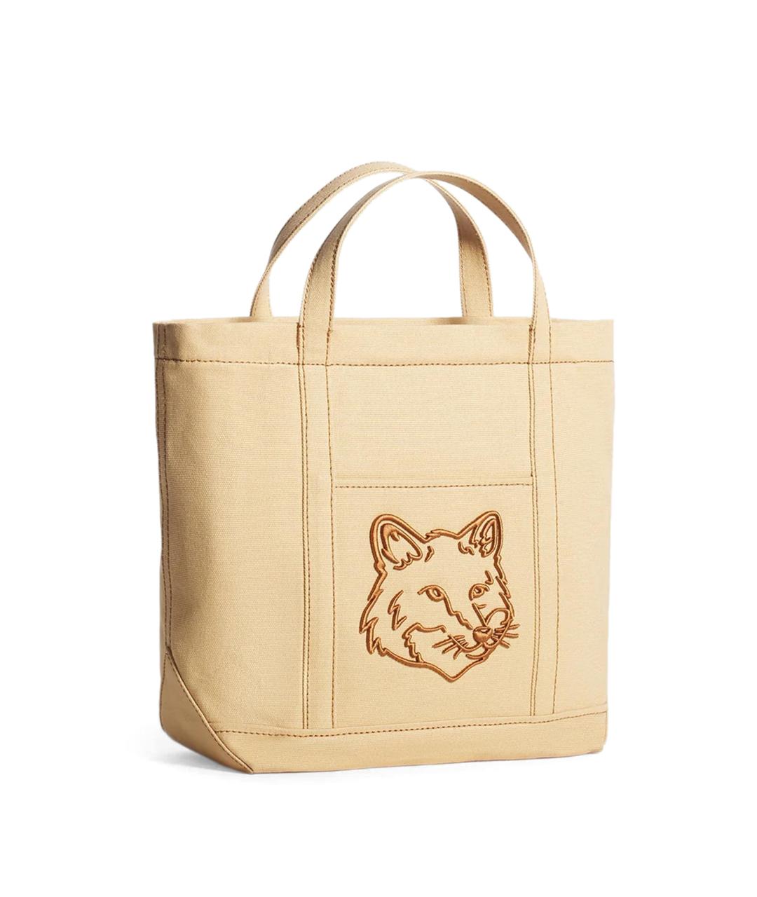 MAISON KITSUNE Бежевая тканевая сумка тоут, фото 2