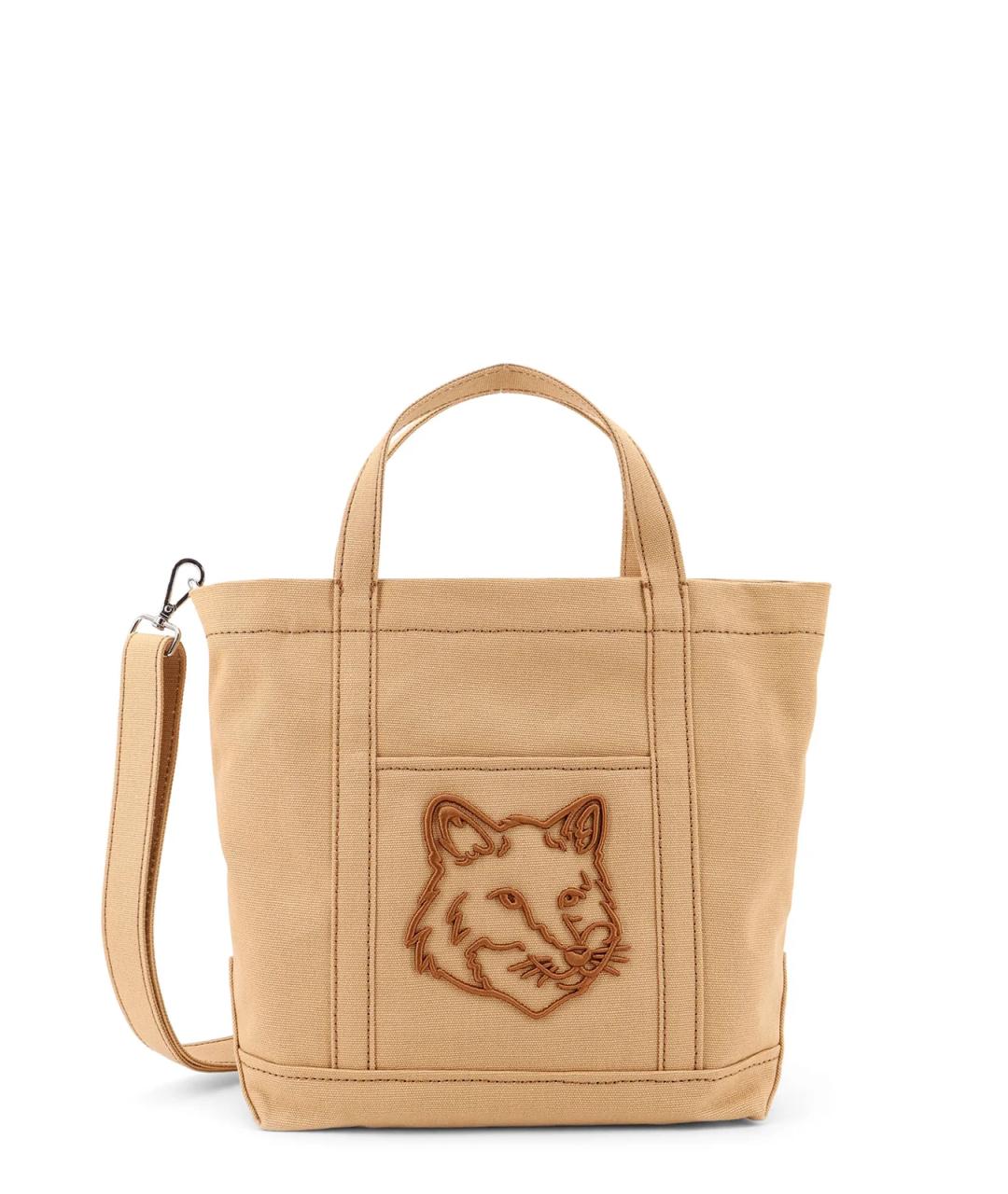 MAISON KITSUNE Бежевая тканевая сумка тоут, фото 1