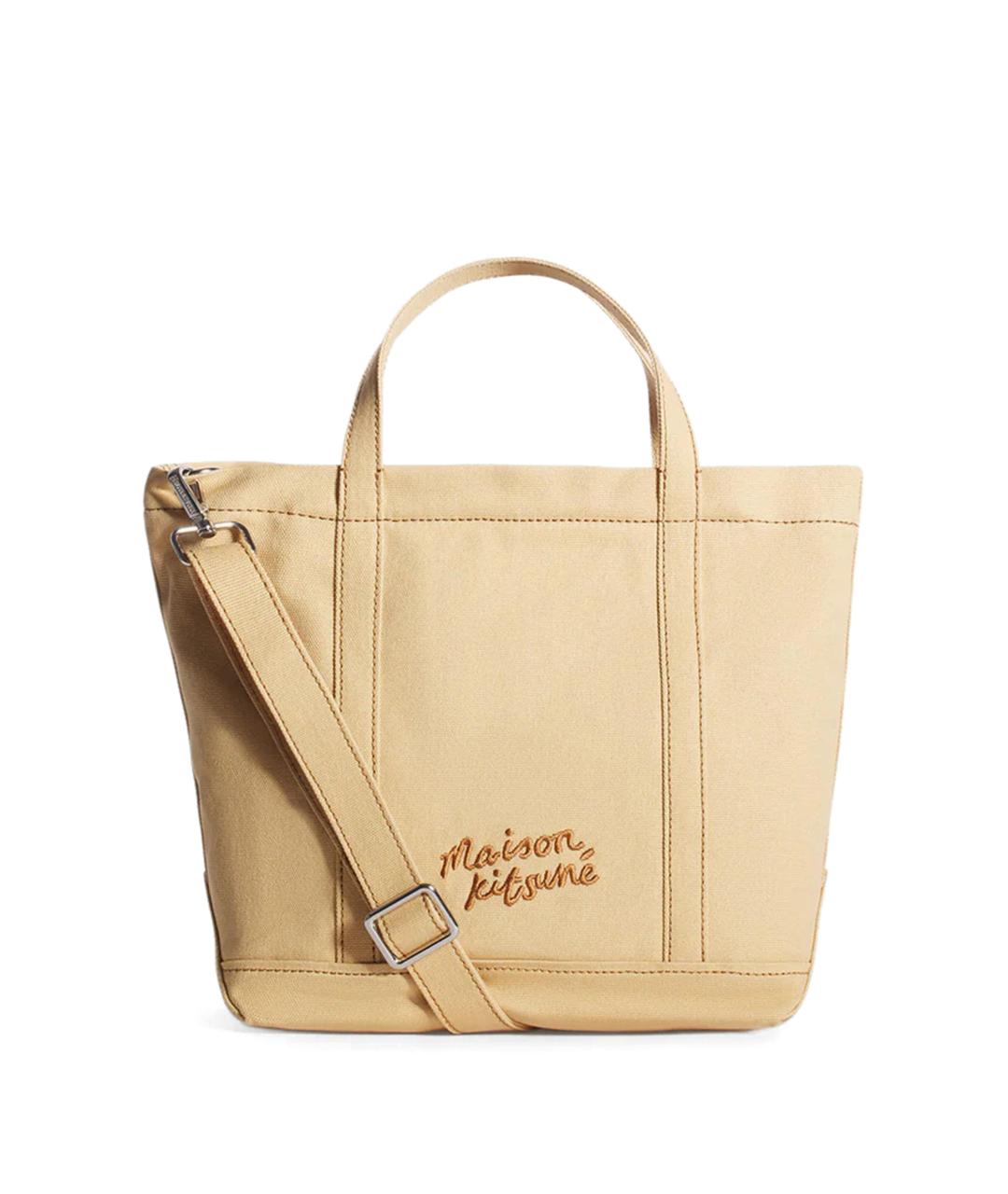 MAISON KITSUNE Бежевая тканевая сумка тоут, фото 3