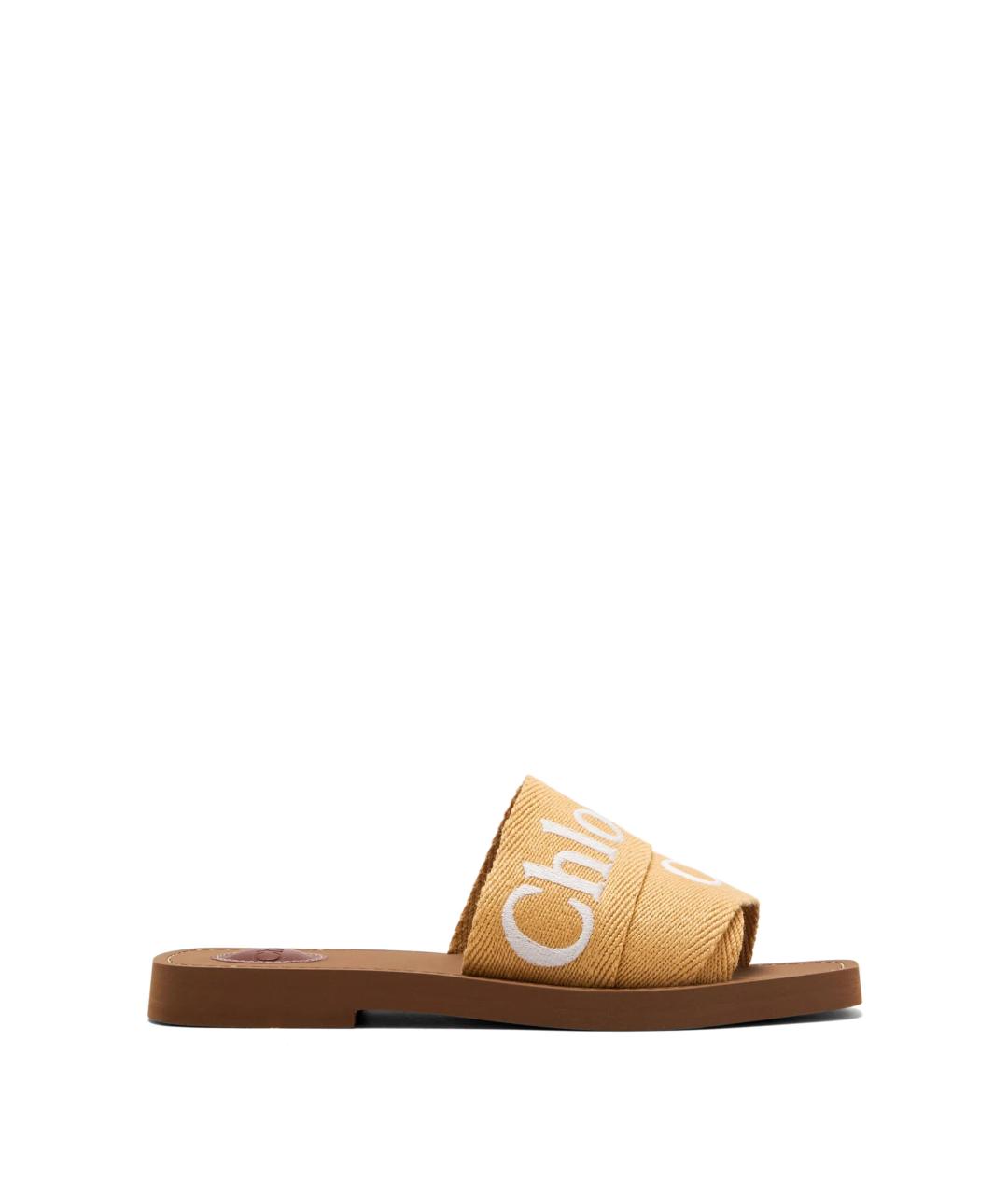 CHLOE Бежевые текстильные шлепанцы, фото 1