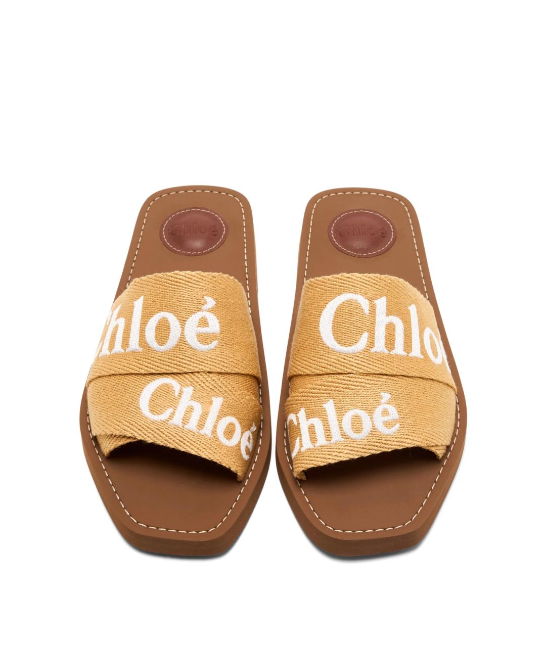 CHLOE Бежевые текстильные шлепанцы, фото 2