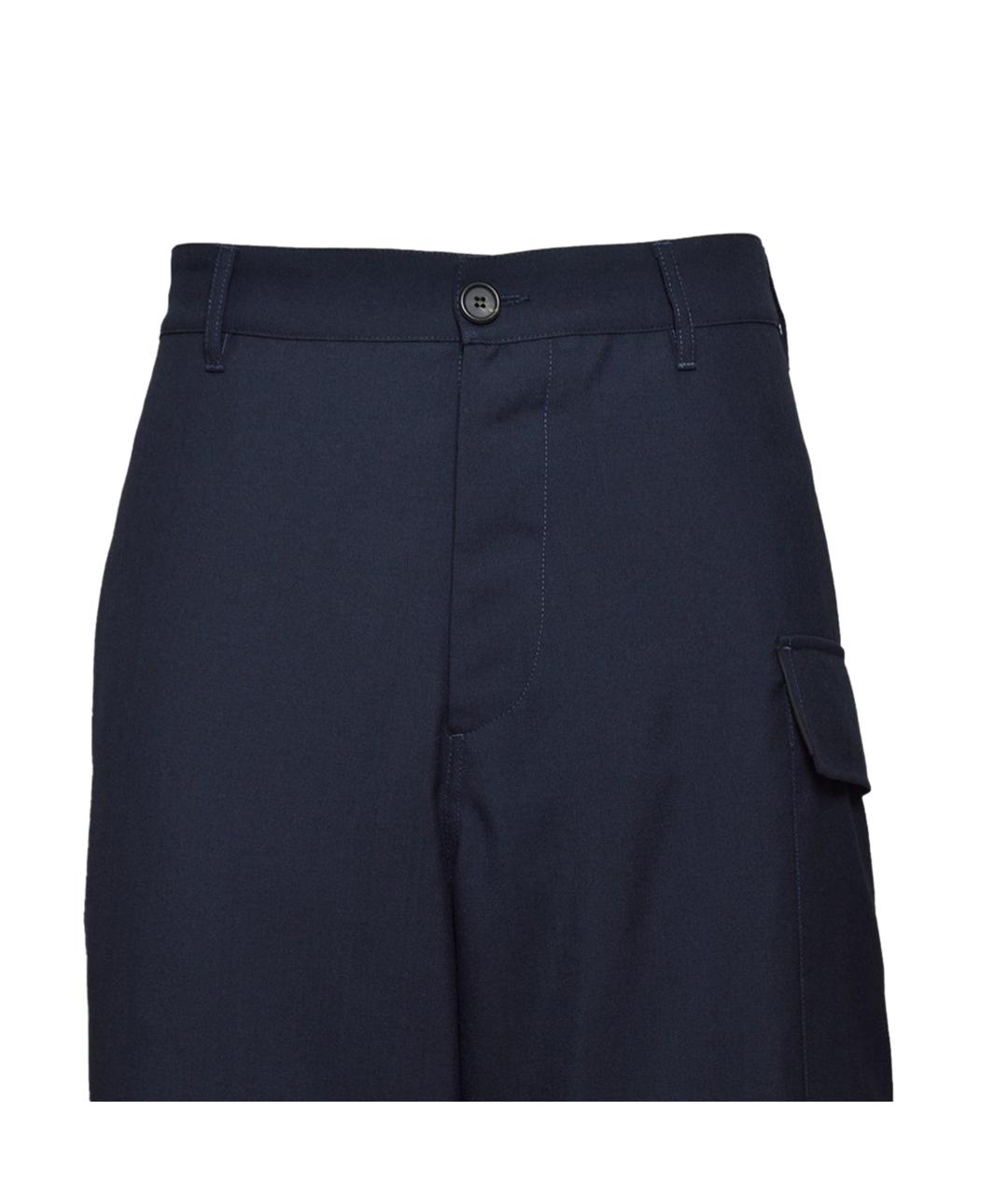 MARNI Синие шерстяные повседневные брюки, фото 2