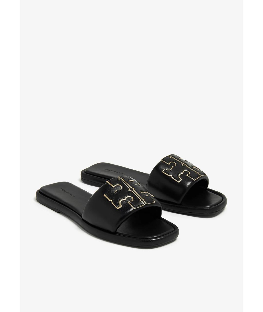 TORY BURCH Черные кожаные шлепанцы, фото 2