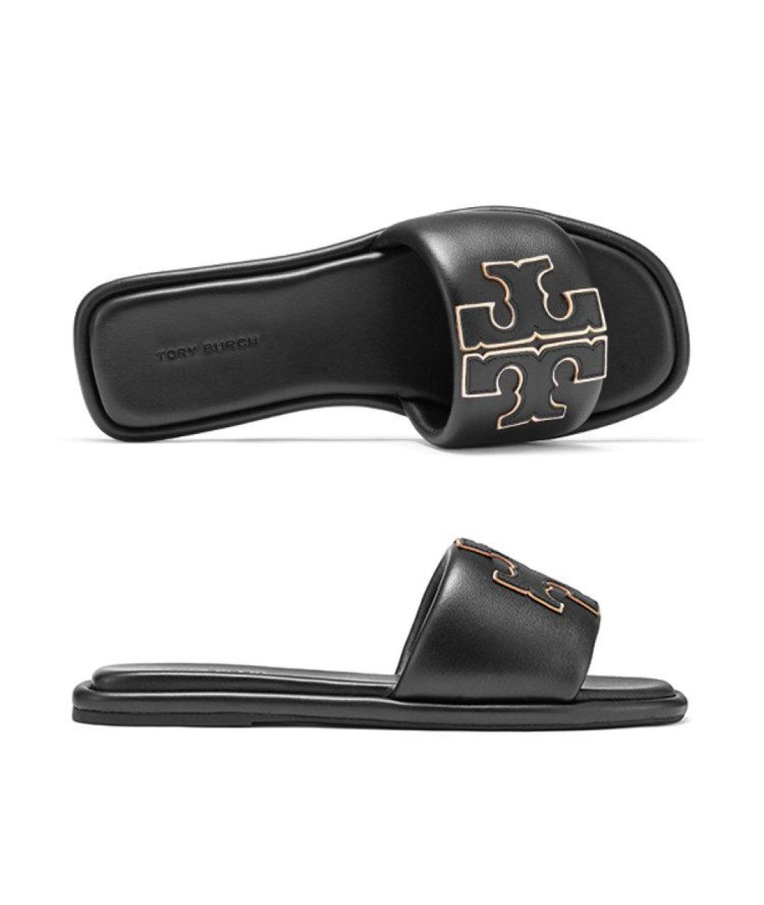 TORY BURCH Черные кожаные шлепанцы, фото 3