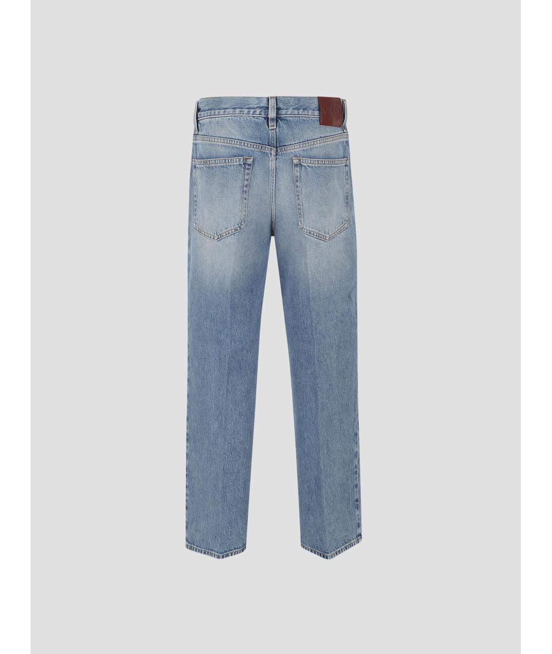 GUCCI Голубые хлопковые прямые джинсы, фото 2