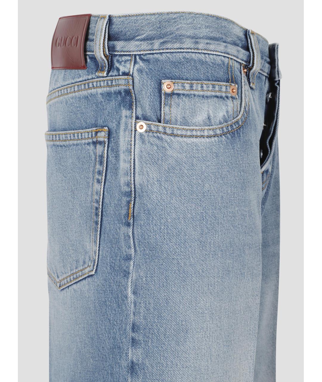 GUCCI Голубые хлопковые прямые джинсы, фото 3