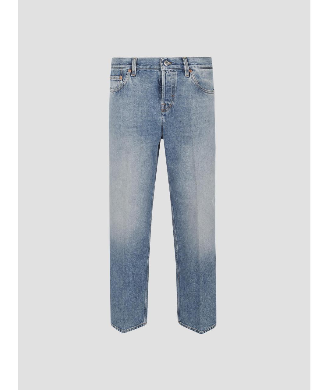 GUCCI Голубые хлопковые прямые джинсы, фото 4