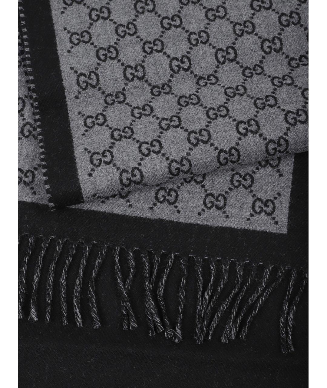 GUCCI Серый шерстяной шарф, фото 3