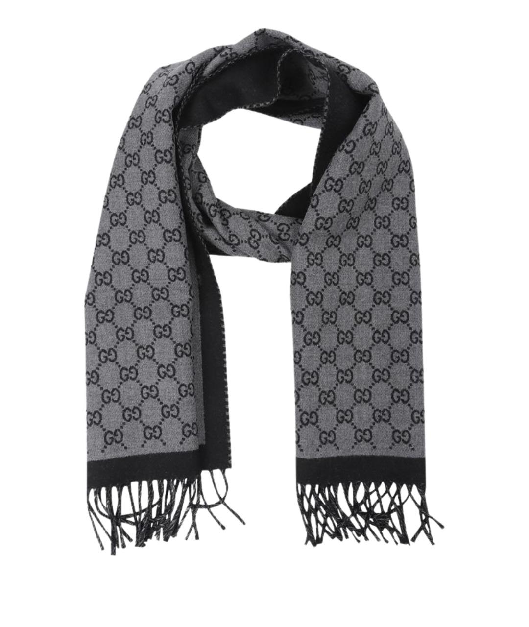 GUCCI Серый шерстяной шарф, фото 1