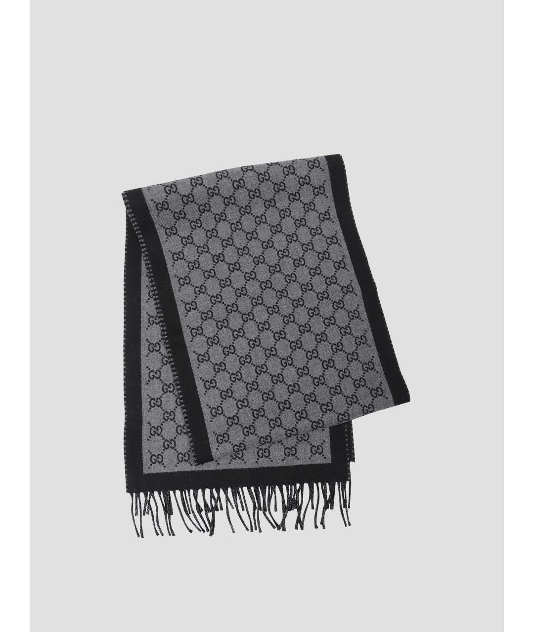 GUCCI Серый шерстяной шарф, фото 2