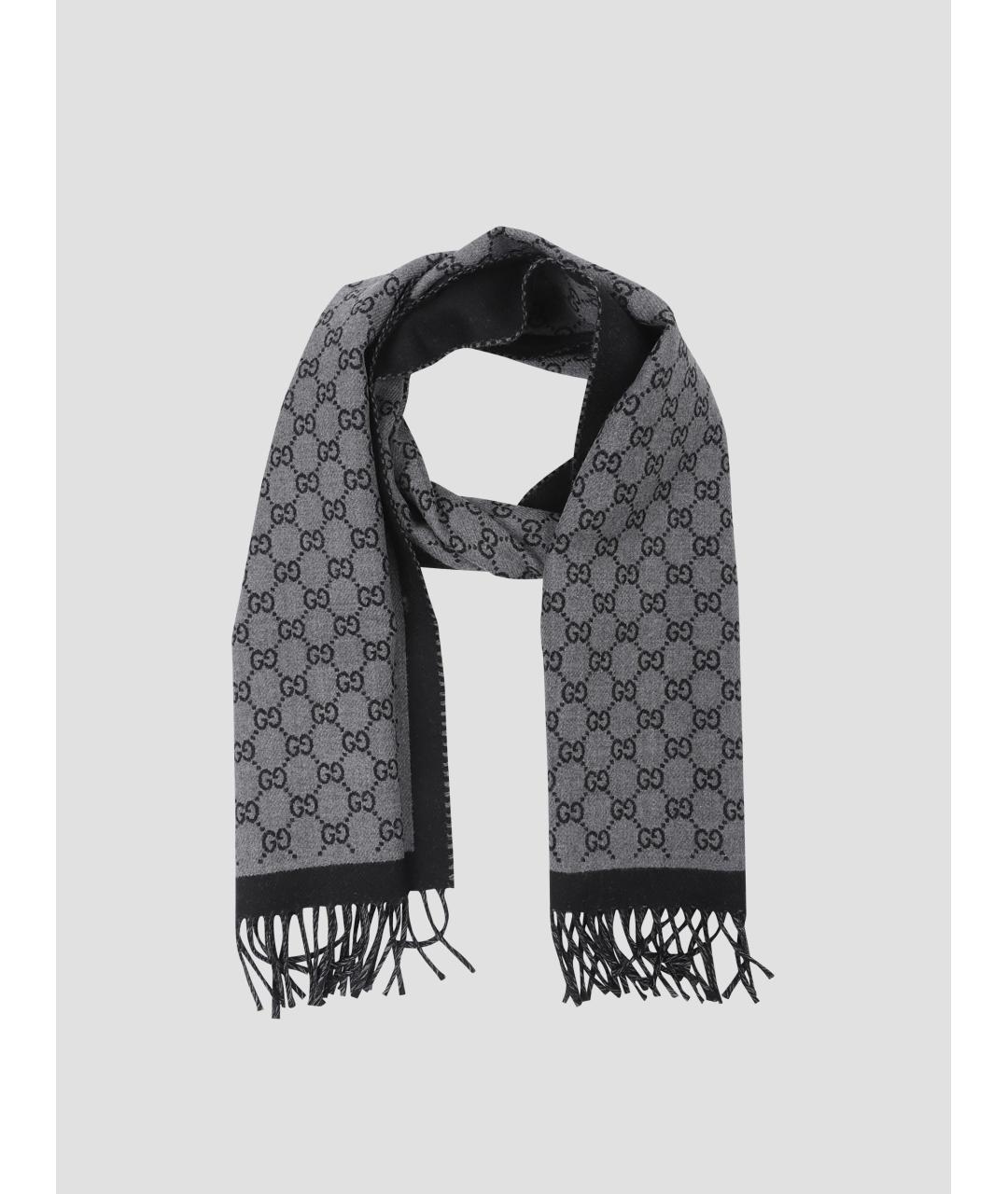 GUCCI Серый шерстяной шарф, фото 4