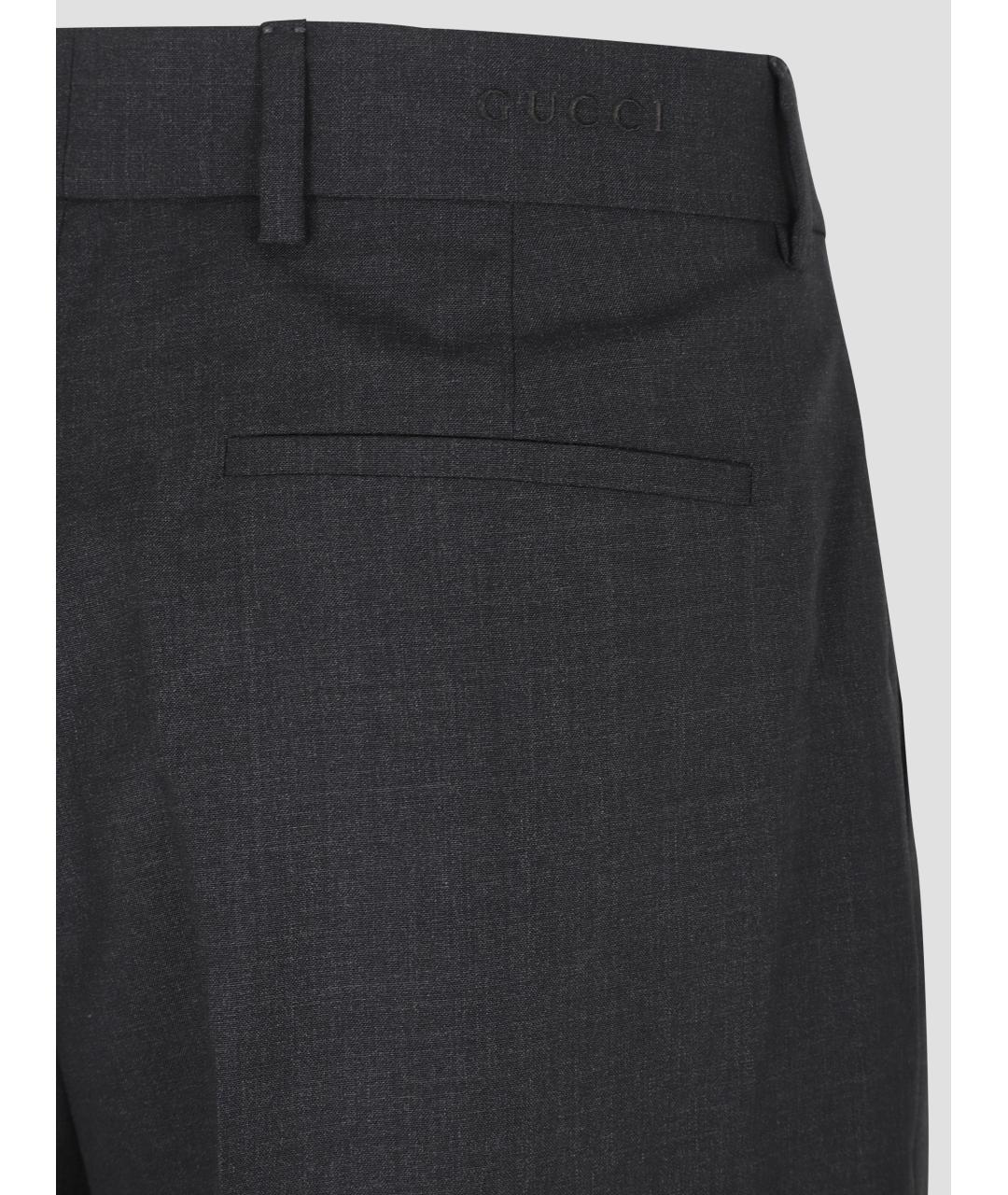 GUCCI Антрацитовые шерстяные прямые брюки, фото 3