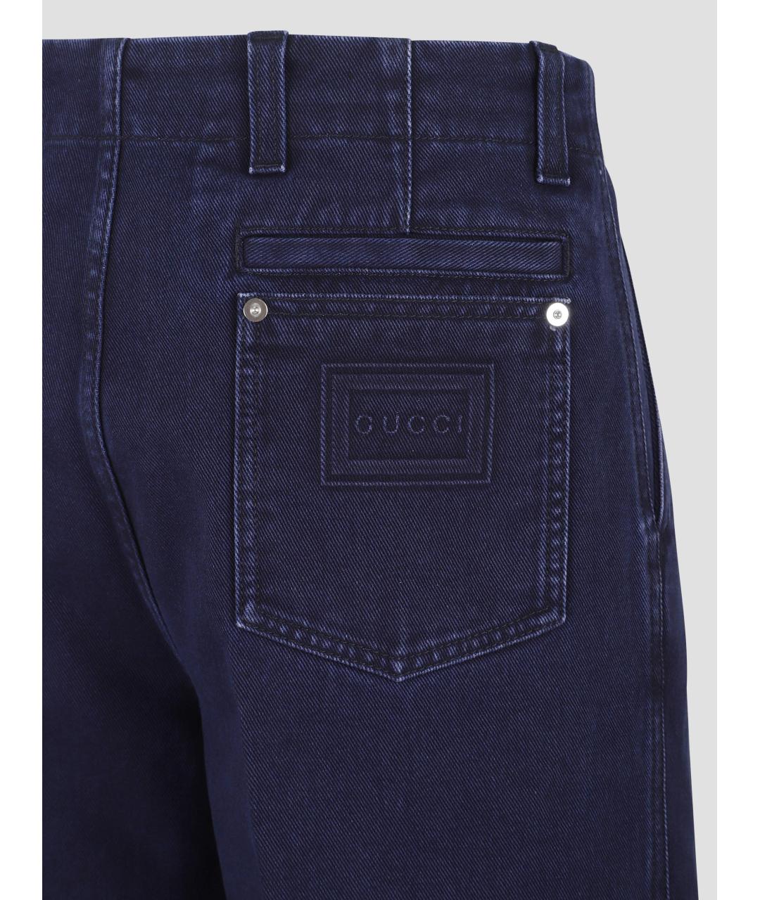 GUCCI Темно-синие хлопковые прямые джинсы, фото 3
