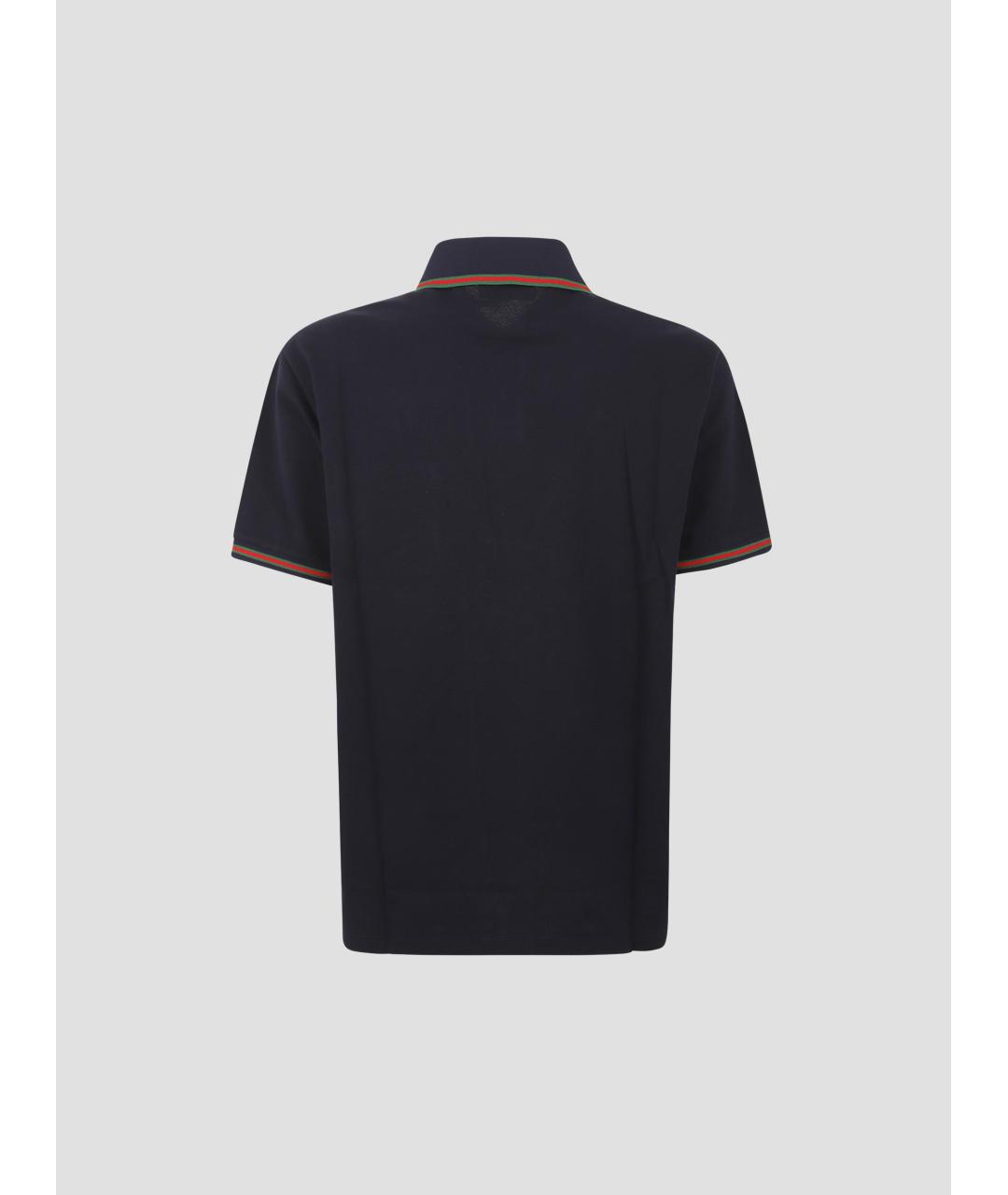 GUCCI Темно-синее хлопко-эластановое поло с коротким рукавом, фото 2
