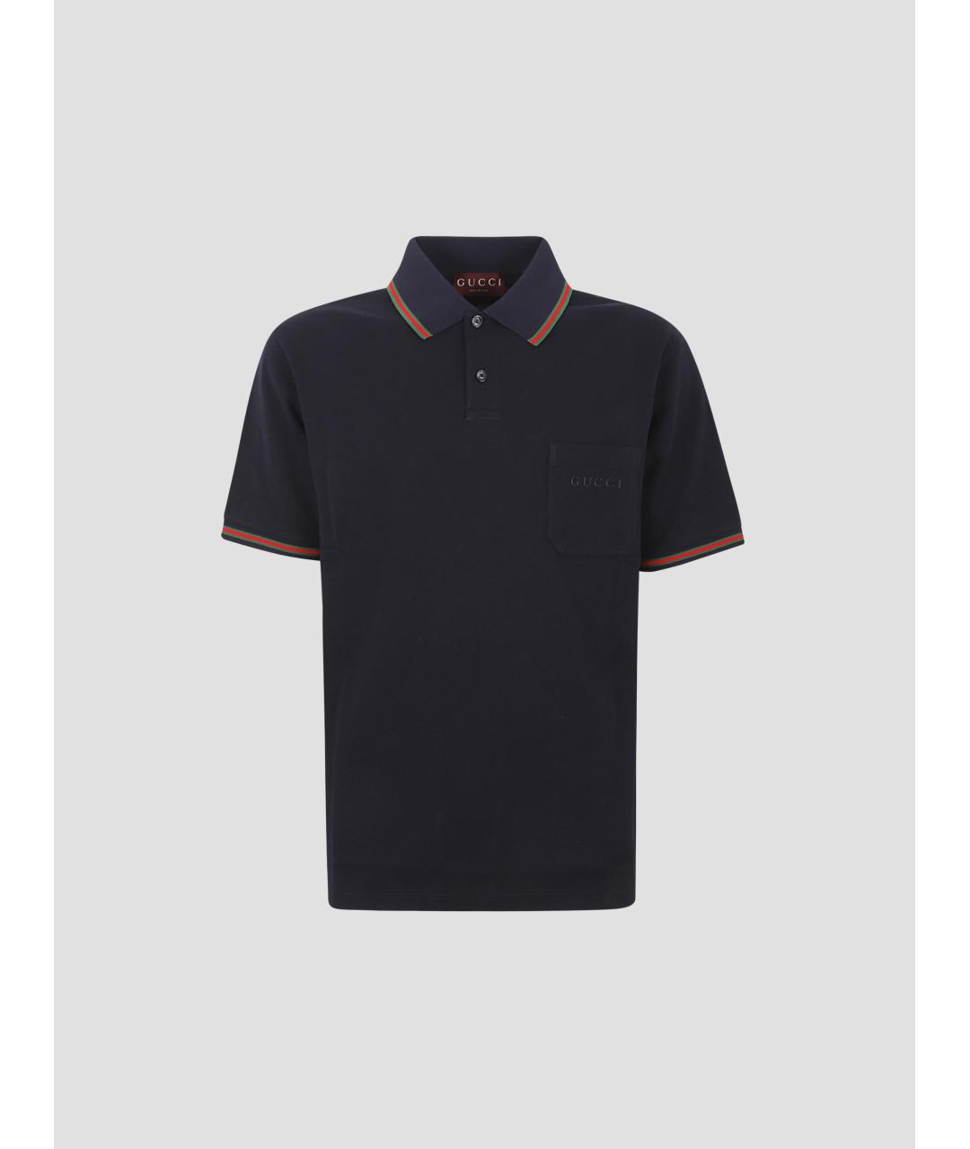 GUCCI Темно-синее хлопко-эластановое поло с коротким рукавом, фото 4