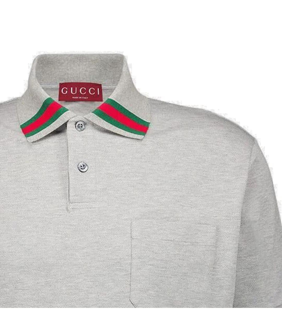 GUCCI Серое хлопко-эластановое поло с коротким рукавом, фото 3