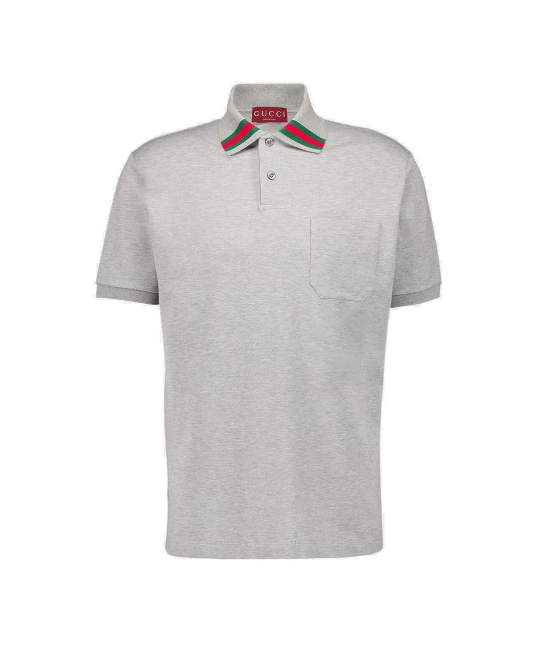 GUCCI Серое хлопко-эластановое поло с коротким рукавом, фото 1
