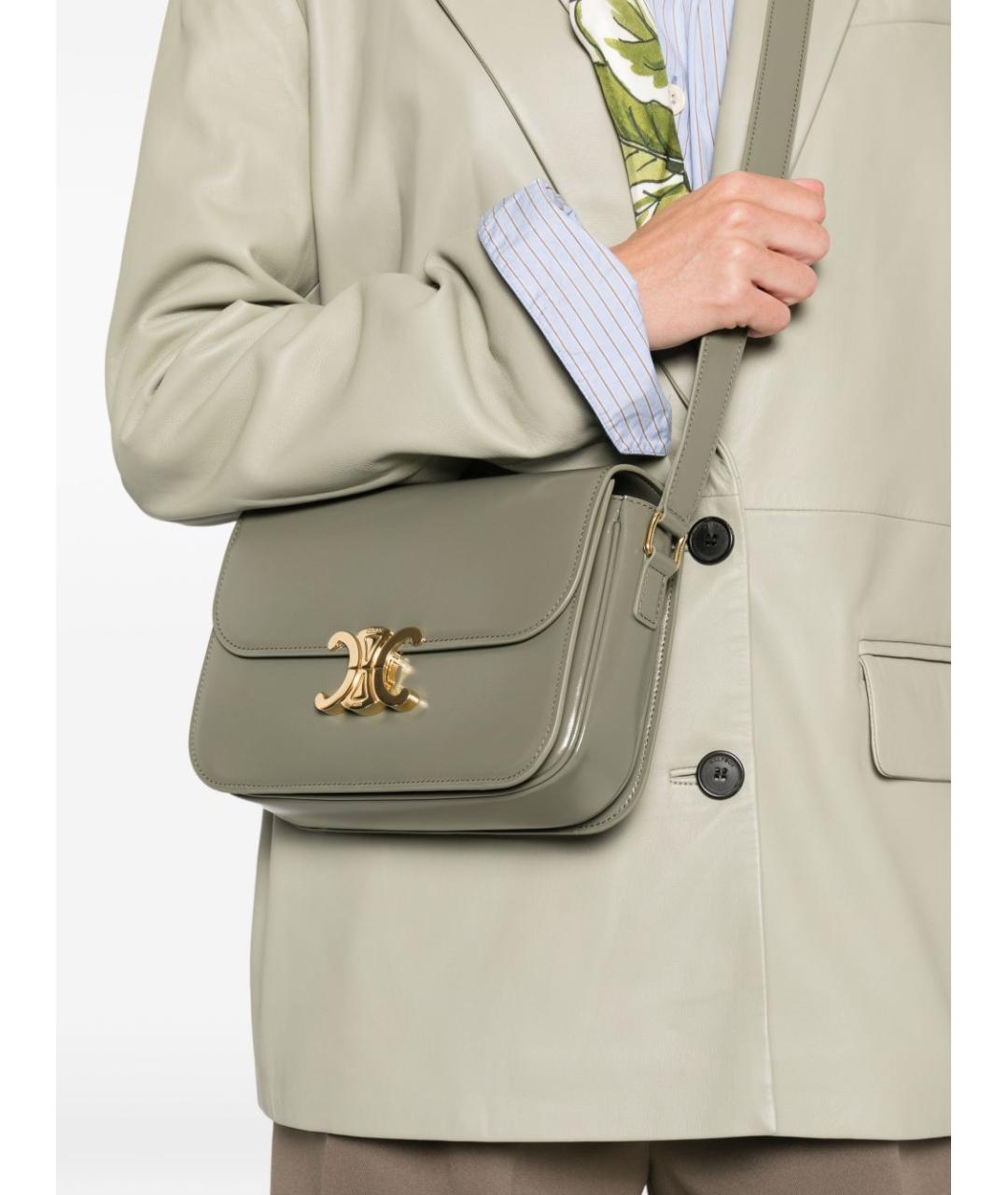CELINE Хаки кожаная сумка через плечо, фото 3