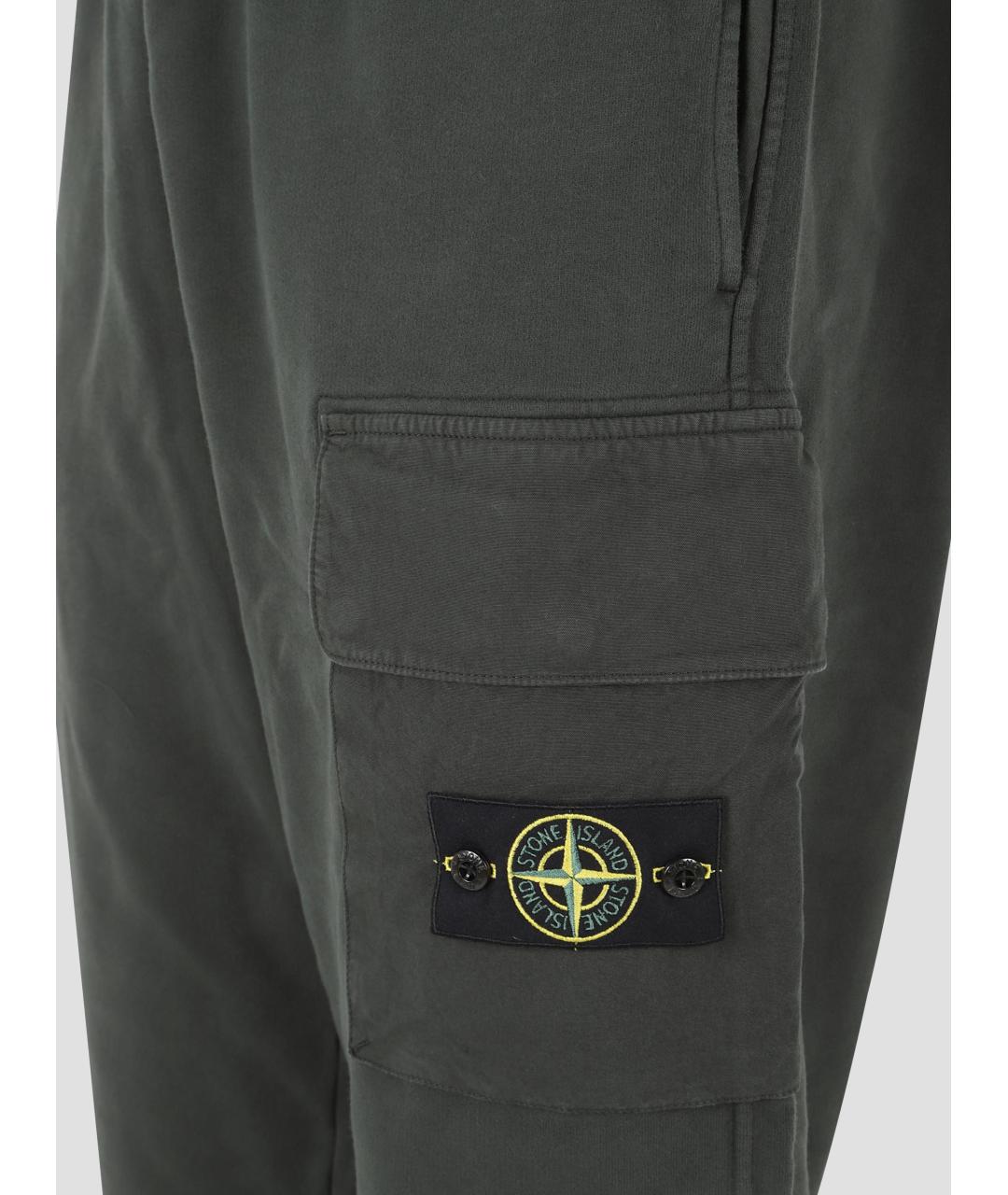 STONE ISLAND Зеленые хлопковые повседневные брюки, фото 3