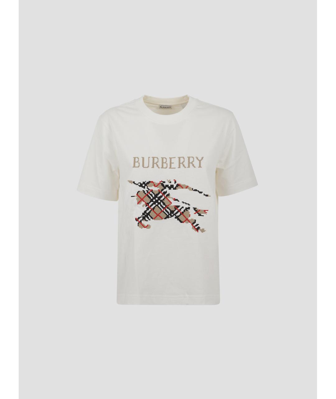 BURBERRY Белая хлопковая футболка, фото 4