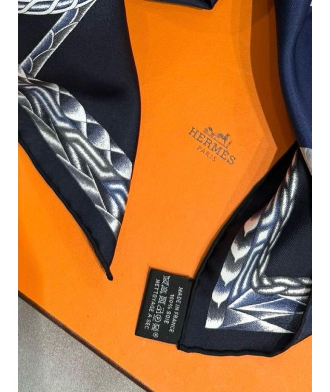 HERMES Темно-синий шелковый платок, фото 3