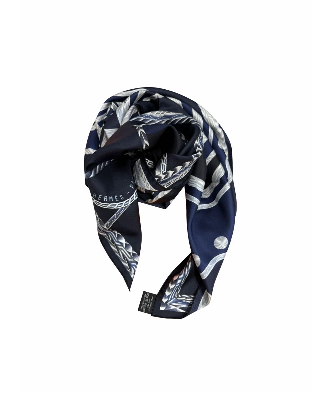 HERMES Темно-синий шелковый платок, фото 1