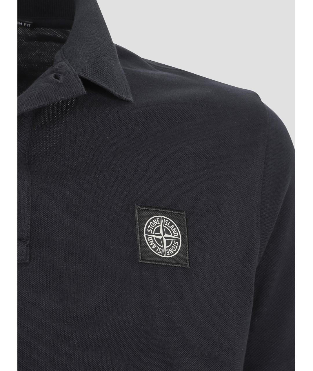 STONE ISLAND Темно-синее хлопковое поло с коротким рукавом, фото 3