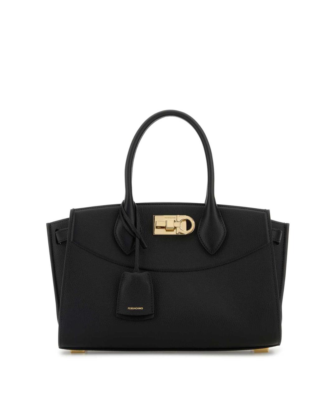 FERRAGAMO Черная кожаная сумка с короткими ручками, фото 1