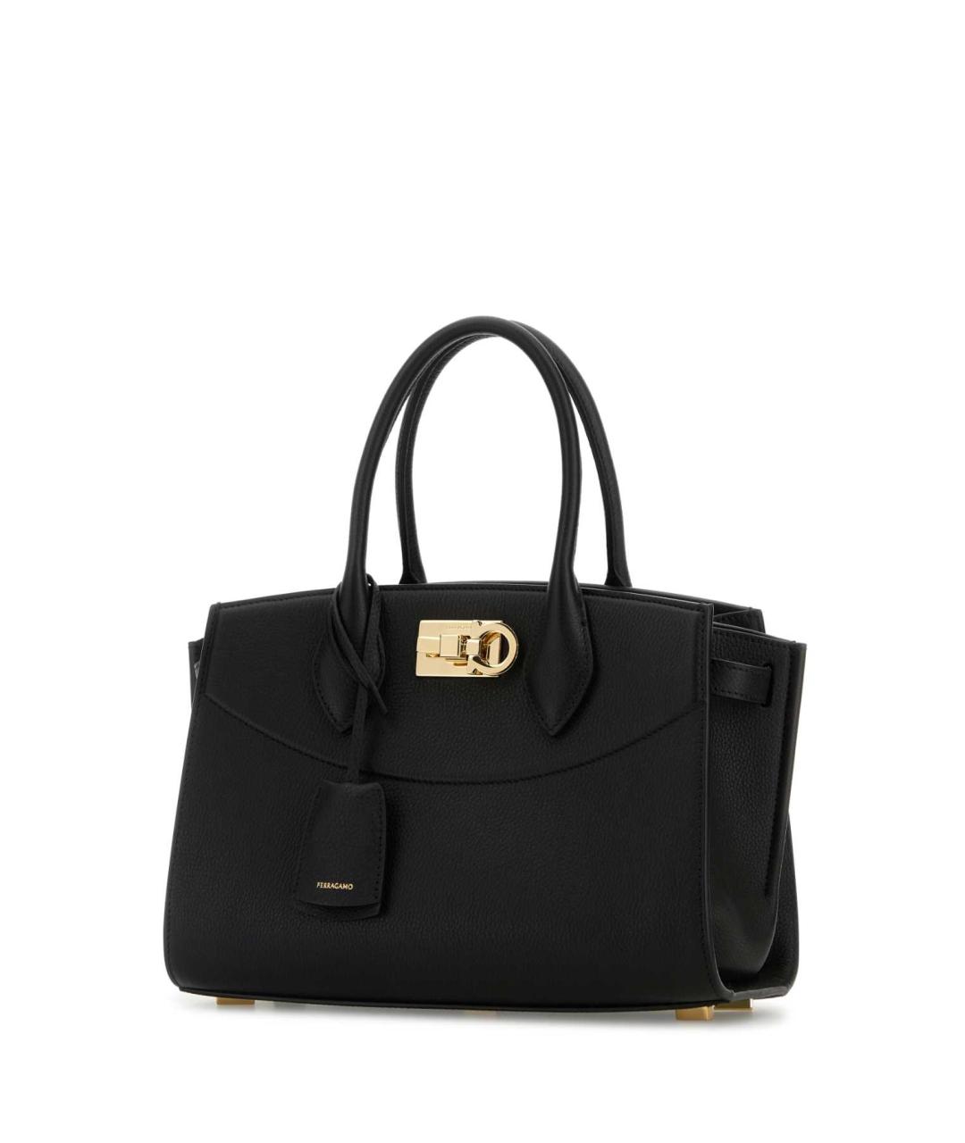 FERRAGAMO Черная кожаная сумка с короткими ручками, фото 2